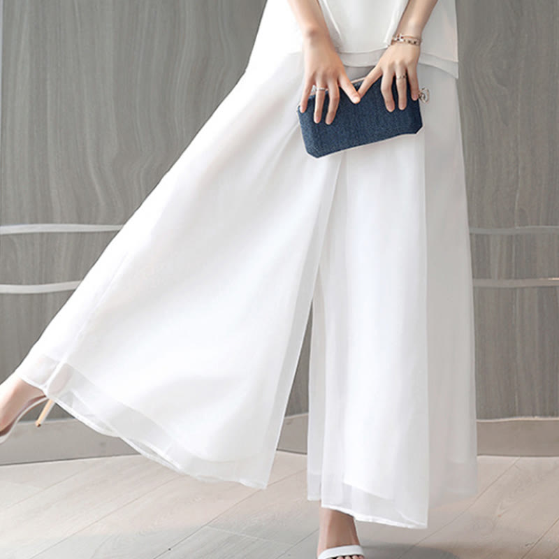 Buddha Stones White Ink Print Design Short Sleeve Women's Meditation Midi Dress Pants Zen Clothing - White Pants(Pants Only) - US8-10，UK/AU12-14，EU40-42 (2XL) - image 13