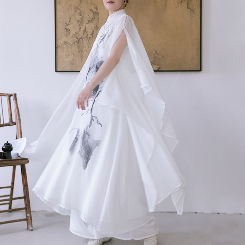 Buddha Stones White Ink Print Design Short Sleeve Women's Meditation Midi Dress Pants Zen Clothing - Dress&Ink Pants - US8-10，UK/AU12-14，EU40-42 (2XL) - image 0