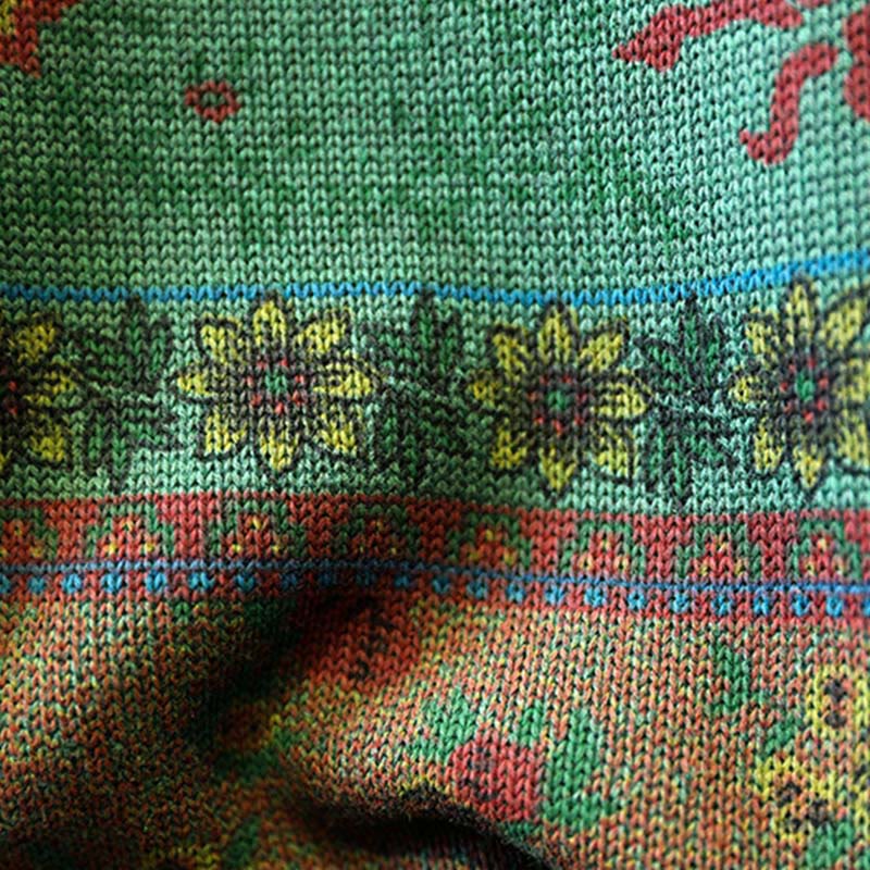 Buddha Stones Winter Color-block Flower Pattern Mock Neck Long Sleeve Women's Cotton Sweater - image 7