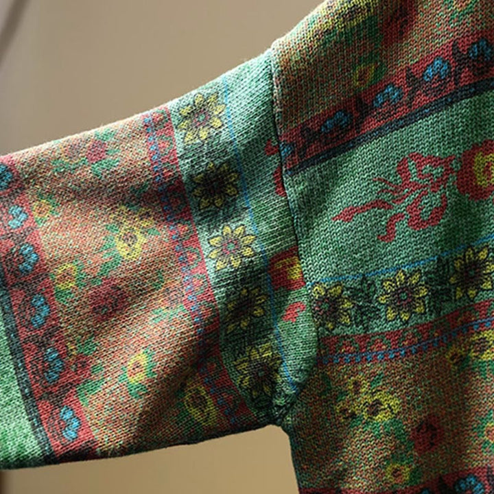 Buddha Stones Winter Color-block Flower Pattern Mock Neck Long Sleeve Women's Cotton Sweater - image 8