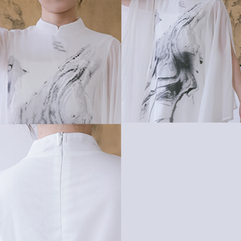 Buddha Stones White Ink Print Design Short Sleeve Women's Meditation Midi Dress Pants Zen Clothing - image 12