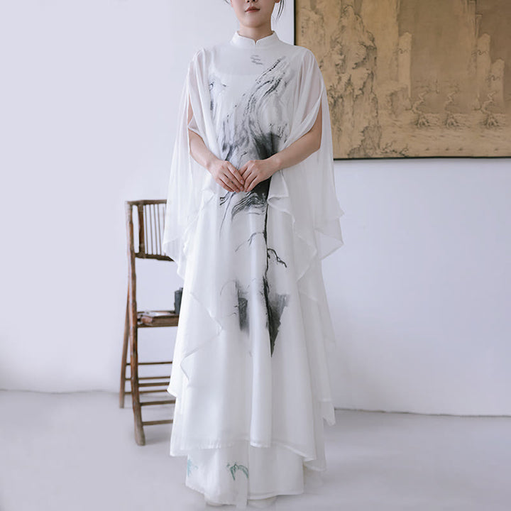 Buddha Stones White Ink Print Design Short Sleeve Women's Meditation Midi Dress Pants Zen Clothing - image 5