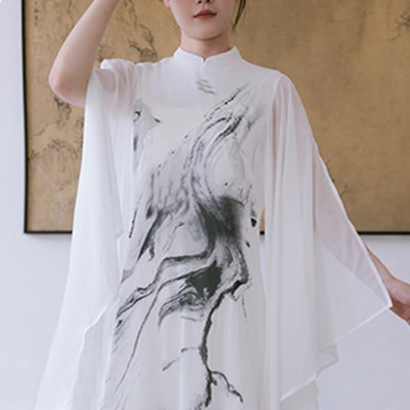 Buddha Stones White Ink Print Design Short Sleeve Women's Meditation Midi Dress Pants Zen Clothing - image 11