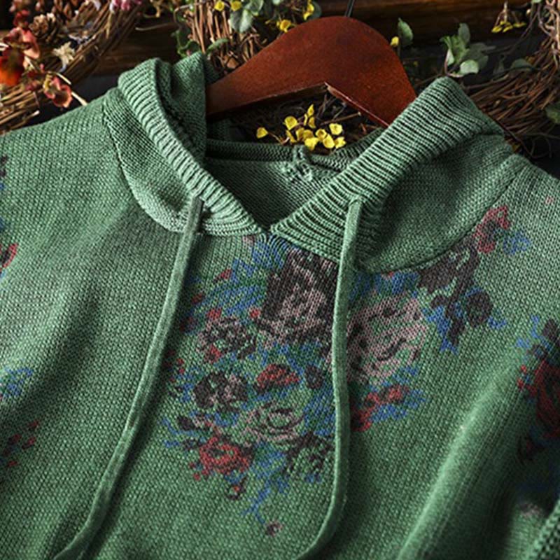 Buddha Stones Women's Knitted Floral Cotton Long Sleeve Hooded Sweater - image 16