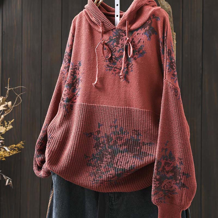 Buddha Stones Women's Knitted Floral Cotton Long Sleeve Hooded Sweater - image 4
