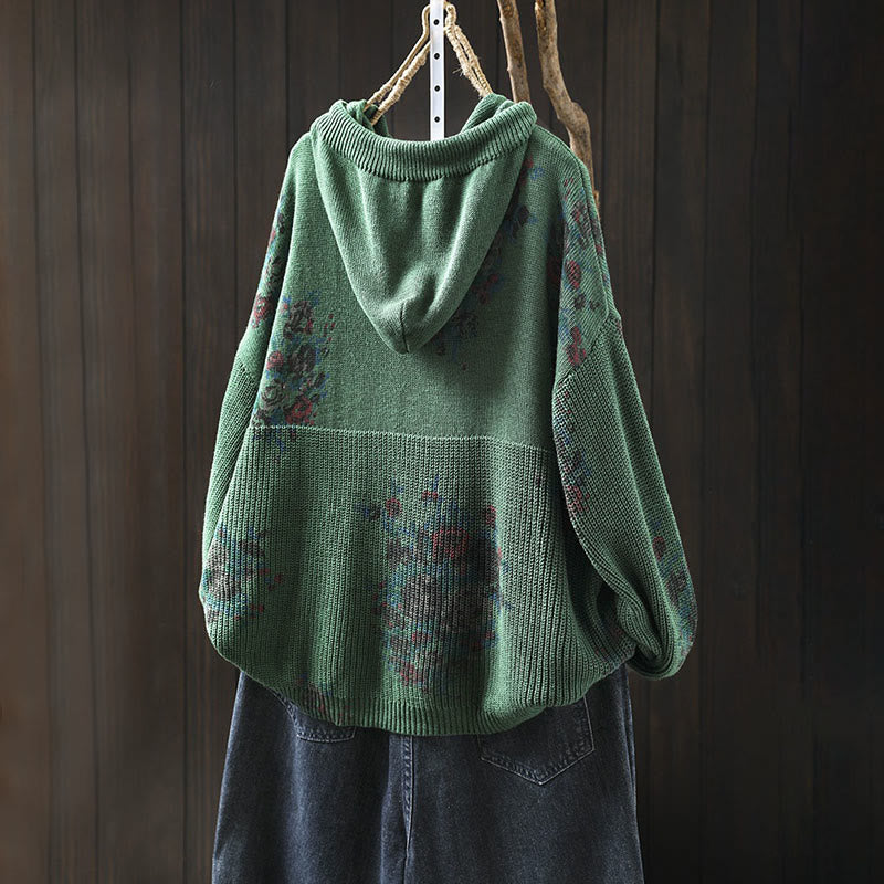 Buddha Stones Women's Knitted Floral Cotton Long Sleeve Hooded Sweater - image 11