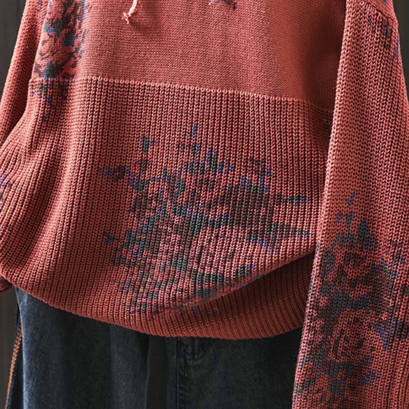 Buddha Stones Women's Knitted Floral Cotton Long Sleeve Hooded Sweater - image 8