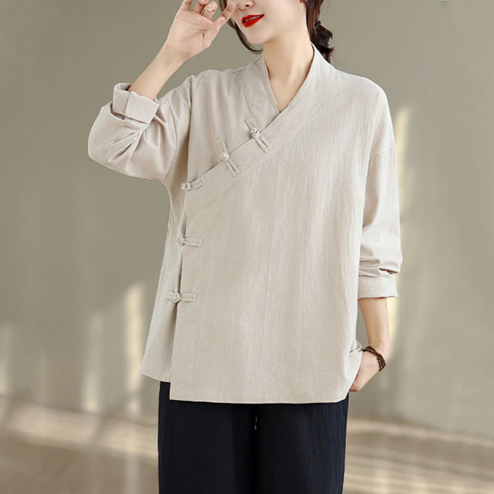 Buddha Stones 2Pcs V-Neck Long Sleeve Shirt Wide Leg Pants Zen Meditation Women's Set - image 5