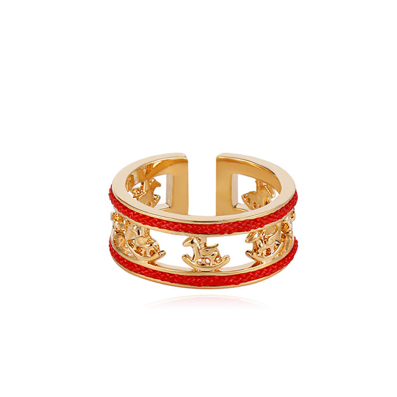 Buddha Stones Golden Year Of The Horse Luck Blessing Copper Opening Ring - image 5