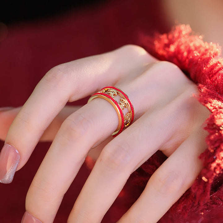 Buddha Stones Golden Year Of The Horse Luck Blessing Copper Opening Ring - image 9