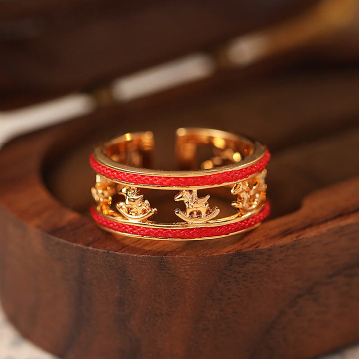 Buddha Stones Golden Year Of The Horse Luck Blessing Copper Opening Ring - Copper Horse(Inner Diameter:17mm) - image 0
