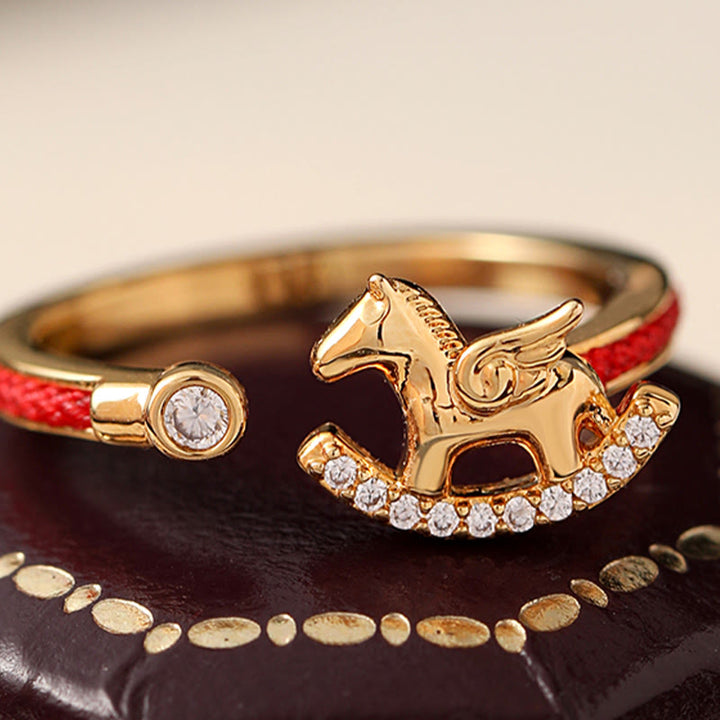 Buddha Stones Opening Copper Golden Year Of The Horse Luck Red String Ring - Copper Horse(Inner Diameter: 17mm) - image 0