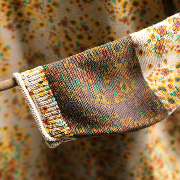 Buddha Stones Women's Knitted Floral Cotton Ribbed Hem Long Sleeve Mock Neck Sweater - image 8