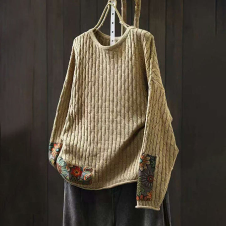 Buddha Stones Winter Patchwork Design Long Sleeve Crew Neck Women's Cotton Sweater - PaleGoldenrod - US4-12，UK/AU8-16，EU36-44 (F) - image 1
