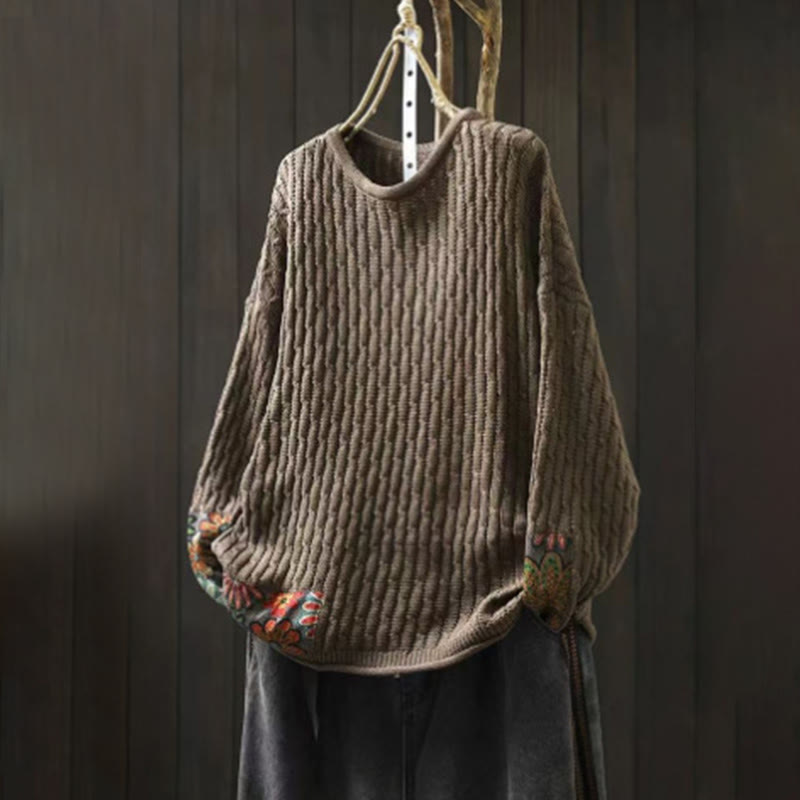 Buddha Stones Winter Patchwork Design Long Sleeve Crew Neck Women's Sweater - Tan - US4-12，UK/AU8-16，EU36-44 (F) - image 12