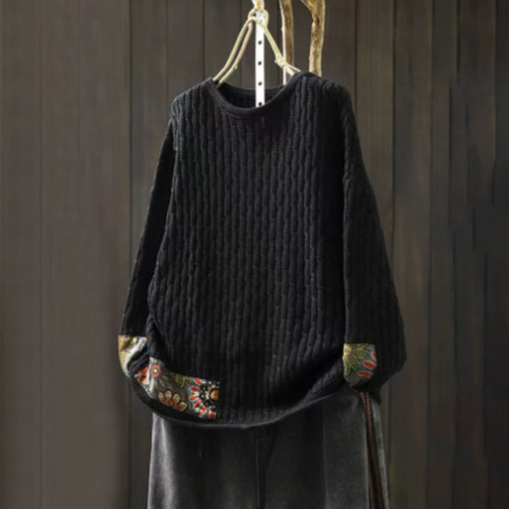 Buddha Stones Winter Patchwork Design Long Sleeve Crew Neck Women's Cotton Sweater - Black - US4-12，UK/AU8-16，EU36-44 (F) - image 10