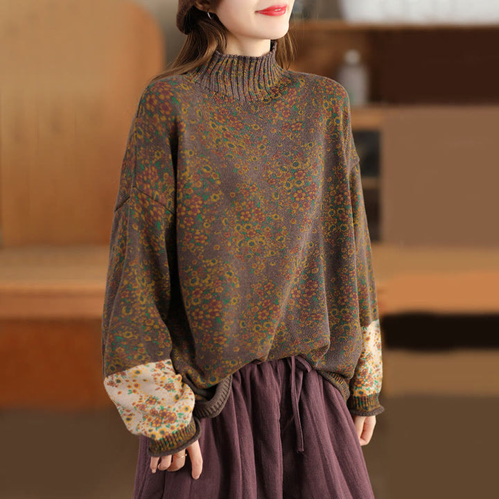 Buddha Stones Fall Printing Floral Long Sleeve Mock Neck Women's Knitted Sweater - image 19