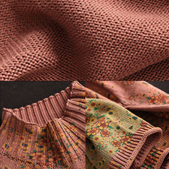 Buddha Stones Fall Printing Floral Long Sleeve Mock Neck Women's Knitted Sweater - image 7