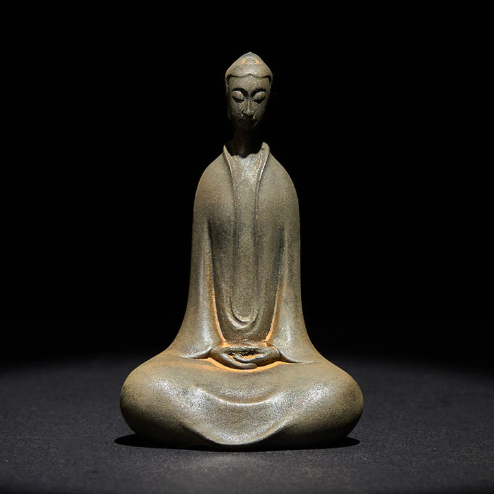 Buddha Stones Handmade Sakyamuni Buddha Iron Powder Rust Cast Resin Statue Home Decoration - Rust Sakyamuni Buddha 9.5*5.8*3.6cm - image 0