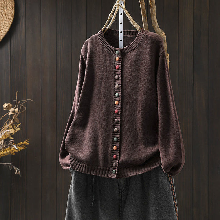 Buddha Stones Plain Knitted Colorful Buttons Design Cotton Women's Long Sleeve Cardigan Sweater - SaddleBrown - US4-6，UK/AU8-10，EU36-38 (F) - image 18
