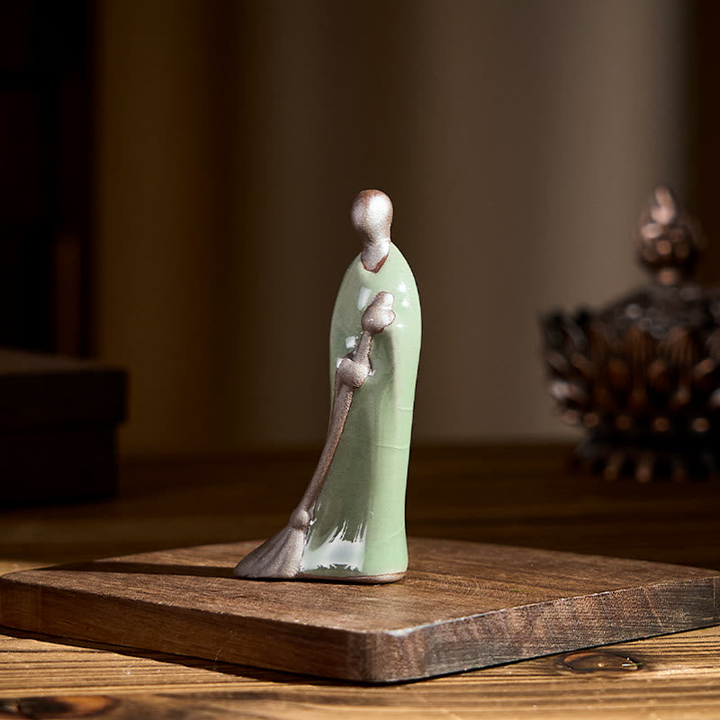 Buddha Stones Small Formless Buddha Sweeping Monk Ceramic Statue Home Decoration 3.5*1.5*7cm - image 2