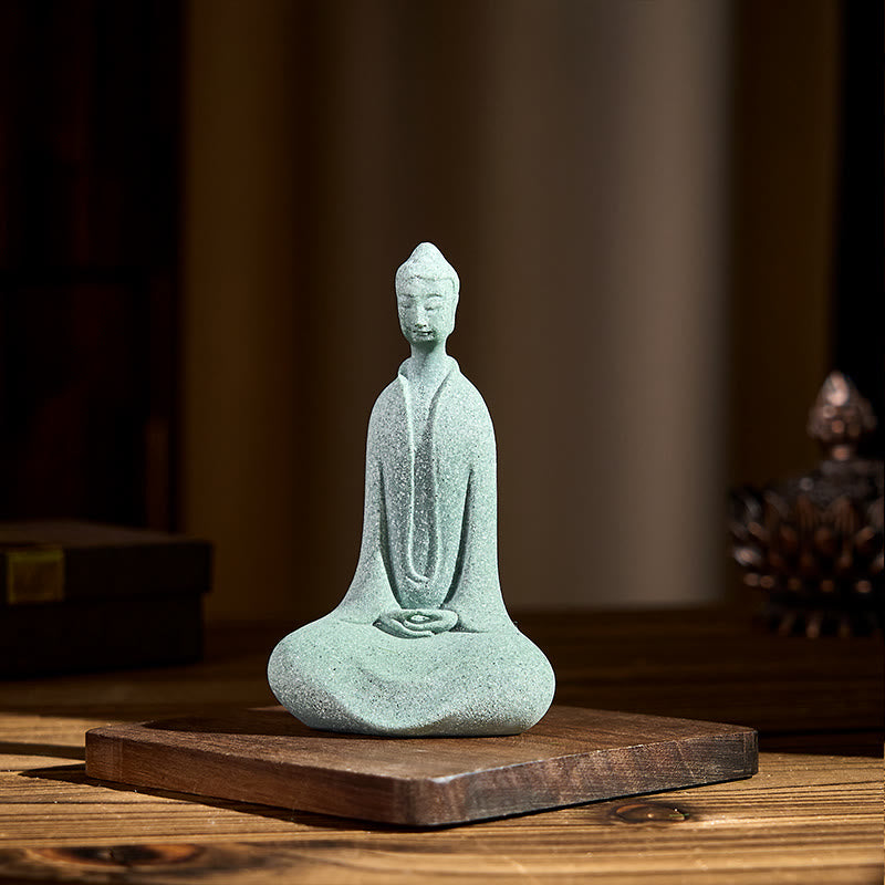 Buddha Stones Meditation Buddha Statue Sandstone Home Figure Desk Decoration 6*4.5*9.5cm - image 2