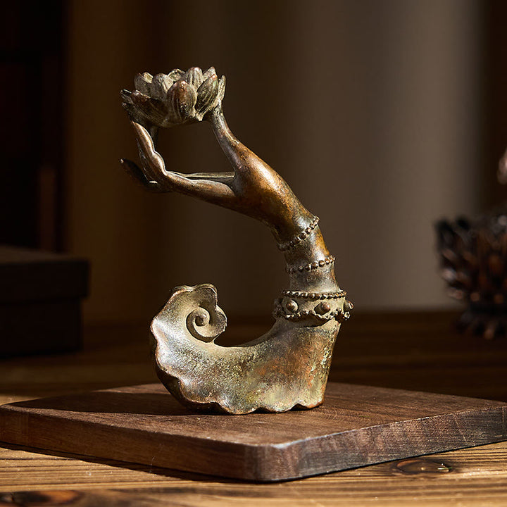 Buddha Stones Classic Buddha's Hand Lotus Alloy Home Decoration 4.7*2.9*8.4 cm - image 3