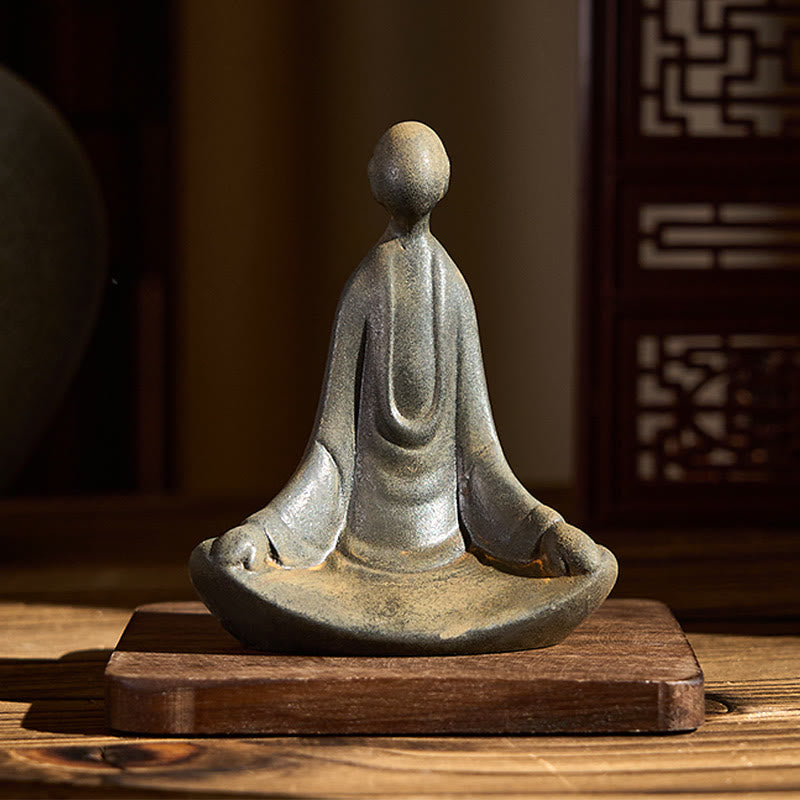 Buddha Stones Handmade Sitting Formless Buddha Iron Powder Rust Cast Resin Statue Decoration - image 1