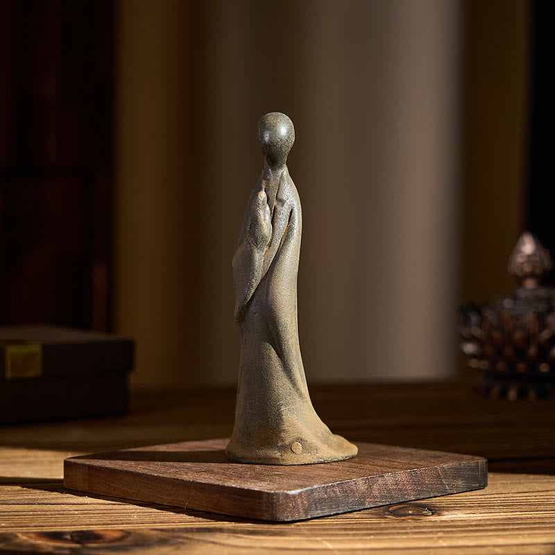 Buddha Stones Handmade Standing Formless Buddha Iron Powder Rust Cast Resin Statue Decoration - image 4