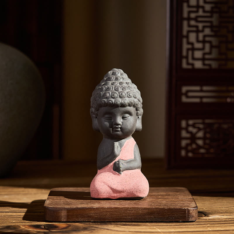 Buddha Stones Tathagata Buddha Symbol Design Purple Clay Serenity Desk Decoration - Pink Buddha 4*4*8.5 cm - image 1