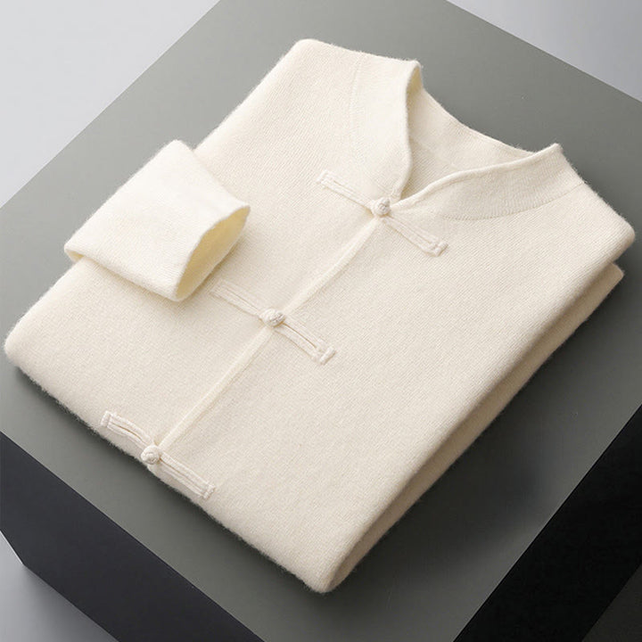 Buddha Stones Winter Solid Color Chinese Frog-Button Men's Wool Long Sleeve Sweater - image 3