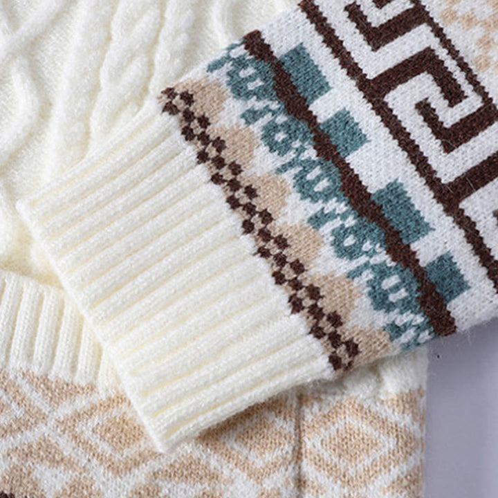 Buddha Stones Jacquard Ethnic Long Sleeve Men's Knitted Sweater With Pockets - image 5