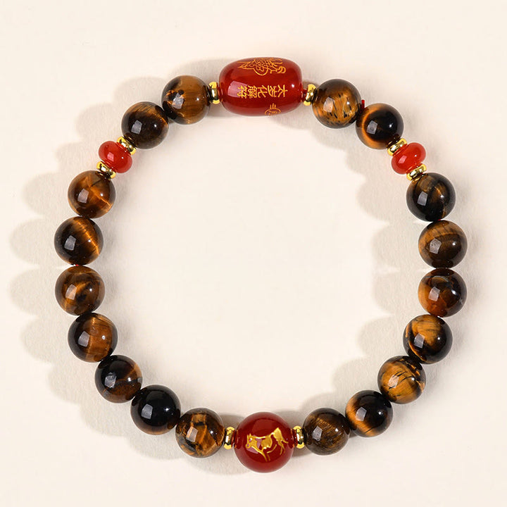 Buddha Stones 12 Chinese Zodiac Natural Tiger Eye Red Agate Protection Bracelet - 8mm(Wrist Circumference 14-16cm) - Ox - image 2