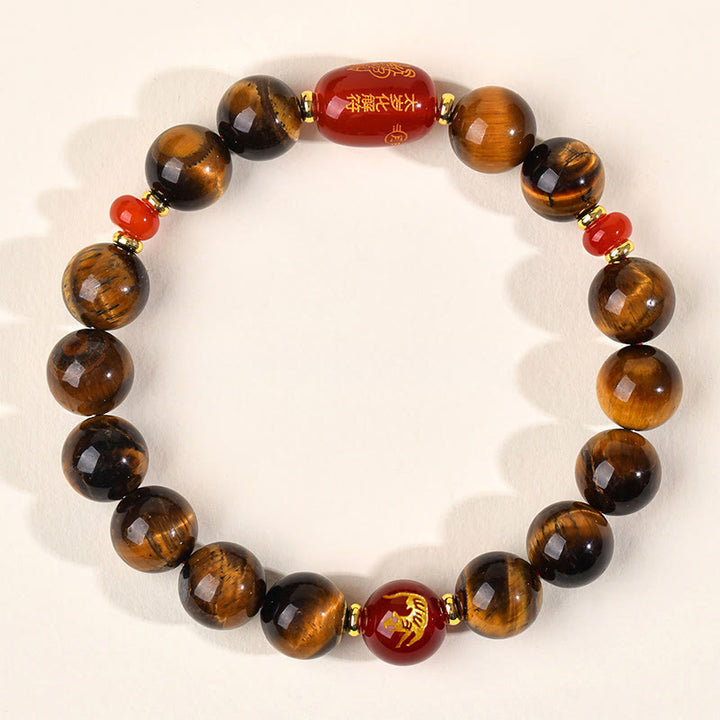 Buddha Stones 12 Chinese Zodiac Natural Tiger Eye Red Agate Protection Bracelet - 10mm(Wrist Circumference 16-17cm) - Tiger - image 22