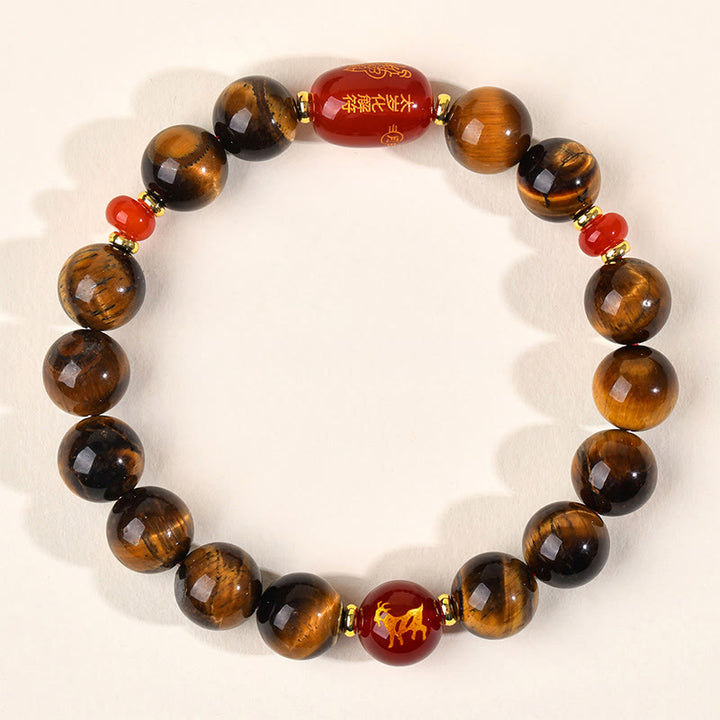 Buddha Stones 12 Chinese Zodiac Natural Tiger Eye Red Agate Protection Bracelet - 10mm(Wrist Circumference 16-17cm) - Goat - image 28