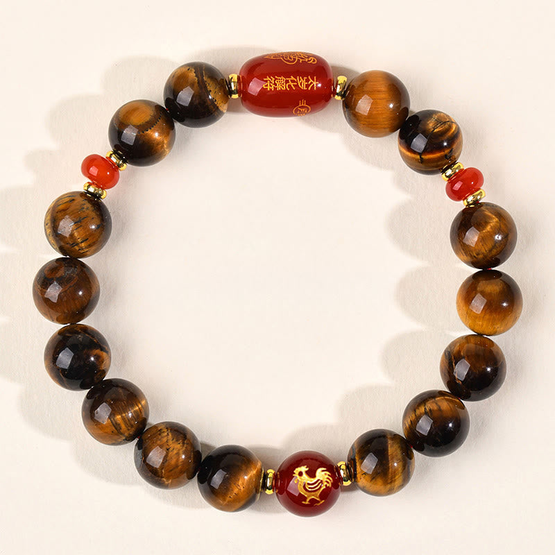 Buddha Stones 12 Chinese Zodiac Natural Tiger Eye Red Agate Protection Bracelet - 10mm(Wrist Circumference 16-17cm) - Rooster - image 30