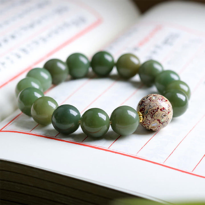 Buddha Stones Green Bodhi Seed Lacquer Craft Bead Peace Bracelet - image 5