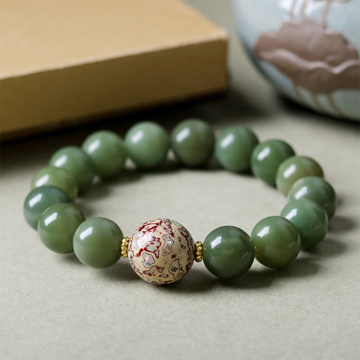 Buddha Stones Green Bodhi Seed Lacquer Craft Bead Peace Bracelet - image 6