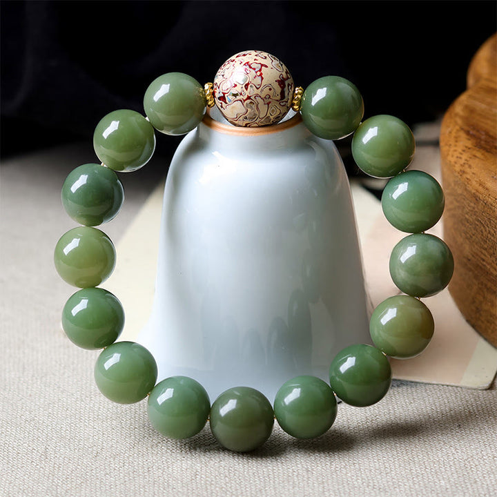 Buddha Stones Green Bodhi Seed Lacquer Craft Bead Peace Bracelet - image 1