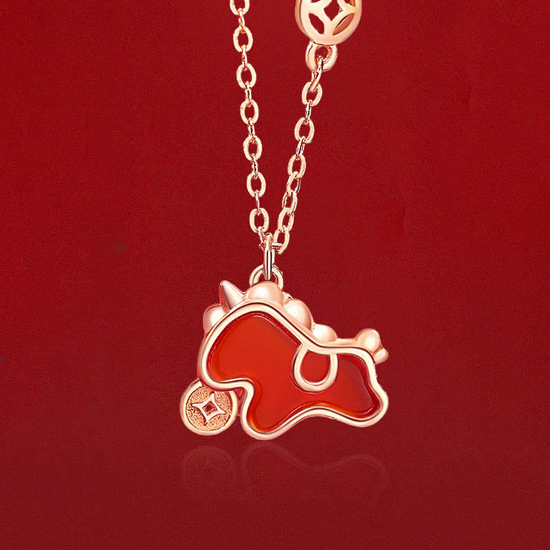 Buddha Stones 925 Sterling Silver Year Of The Horse Coin Charm Red Agate Blessing Necklace Pendant - image 1
