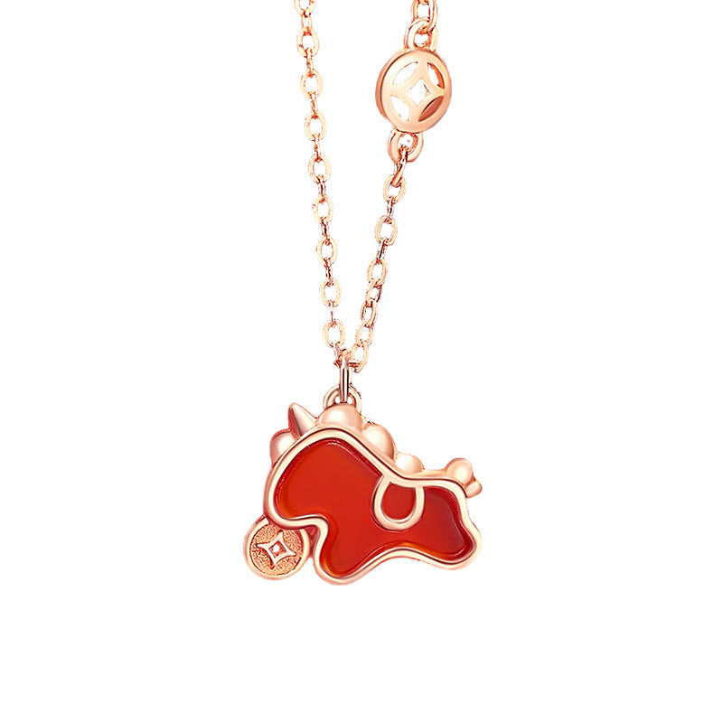 Buddha Stones 925 Sterling Silver Year Of The Horse Coin Charm Red Agate Blessing Necklace Pendant - image 2