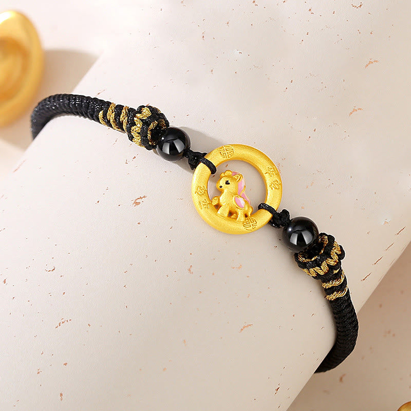 Buddha Stones 925 Sterling Silver Year Of The Horse Peace Buckle Balance String Couple Bracelet - Horse Black String Bracelet - image 1