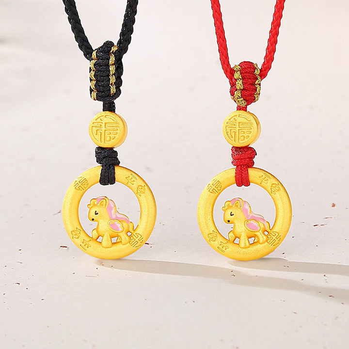 Buddha Stones 925 Sterling Silver Year Of The Horse Peace Buckle Fu Character Luck Necklace Pendant - image 0