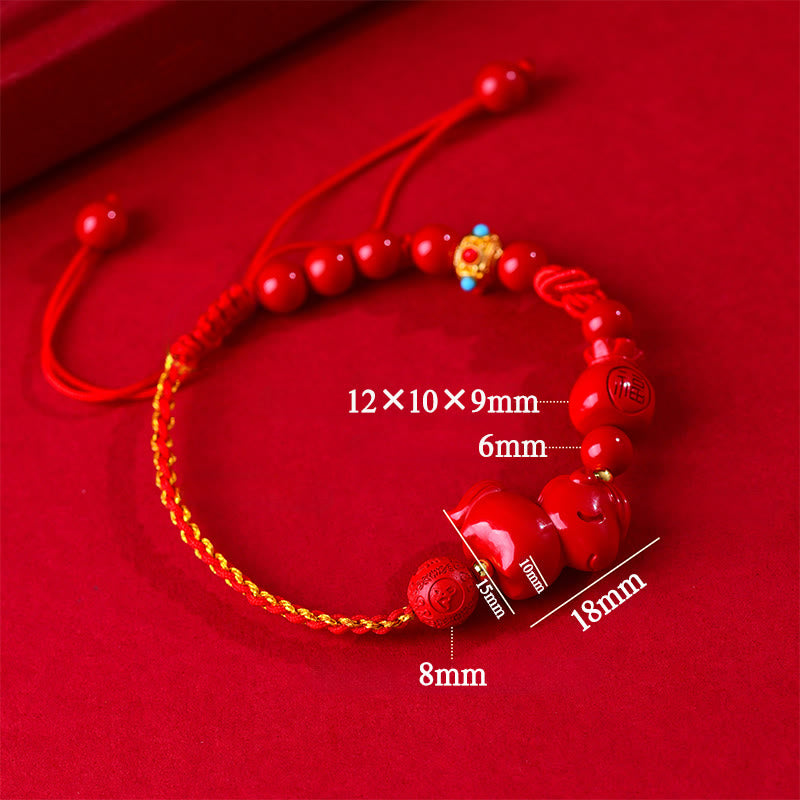 Buddha Stones Year of the Horse Natural Cinnabar Fu Character Lucky Bag Blessing Bracelet - image 6