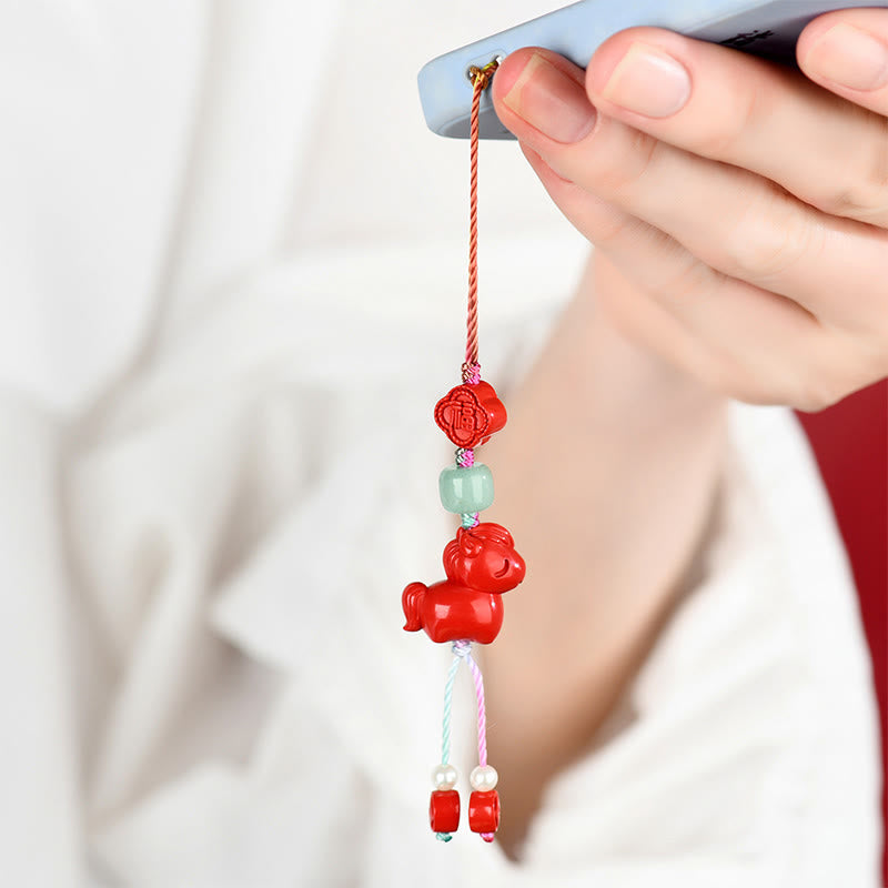 Buddha Stones Year of the Horse Natural Cinnabar Fu Character Blessing Phone Hanging Decoration - image 4