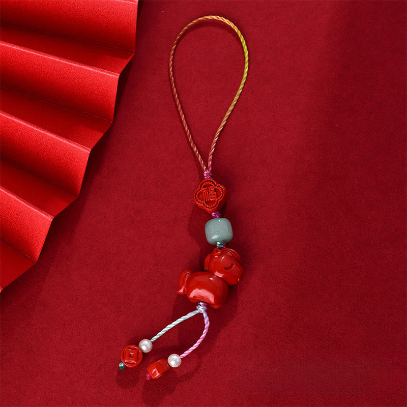Buddha Stones Year of the Horse Natural Cinnabar Fu Character Blessing Phone Hanging Decoration - Cinnabar(Calm♥Concentration) - image 0