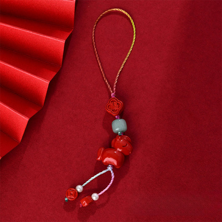 Buddha Stones Year of the Horse Natural Cinnabar Fu Character Blessing Phone Hanging Decoration - Cinnabar(Calm♥Concentration) - image 0
