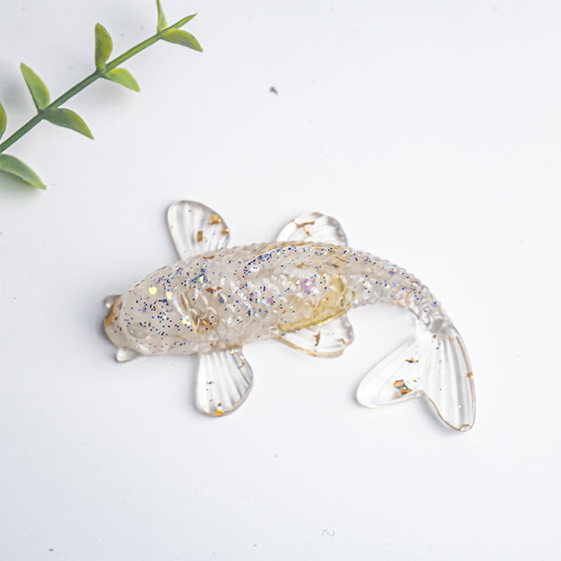 Buddha Stones Koi Fish Crystal Chip Epoxy Resin Luck Decoration  - White Turquoise(60*40*20mm) - image 18