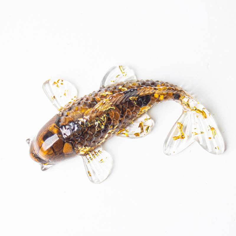 Buddha Stones Koi Fish Crystal Chip Epoxy Resin Luck Decoration  - Tiger Eye(60*40*20mm) - image 8