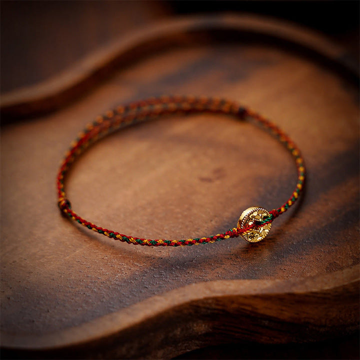 Buddha Stones Handmade Copper Coins Charm Connection Braided String Adjustable Bracelet Anklet - image 6